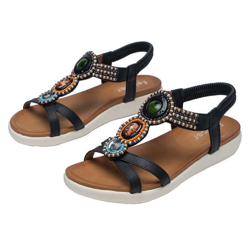 Boho Ethnic Anti-Slip Beaded Elastic Sandals