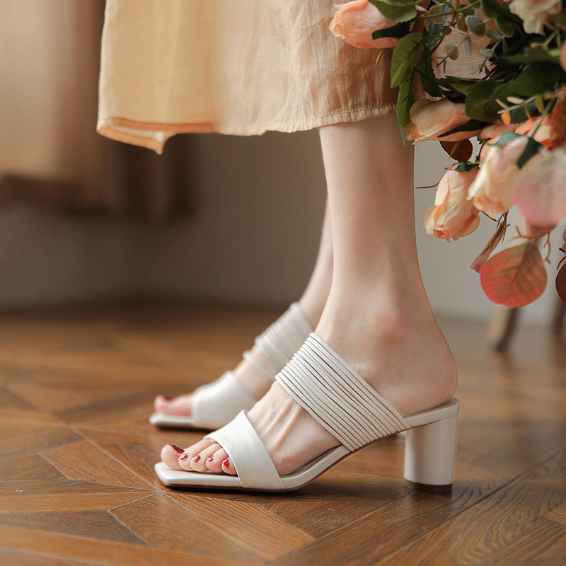 Fashion Lady's Block Heel Square Toe Sandals