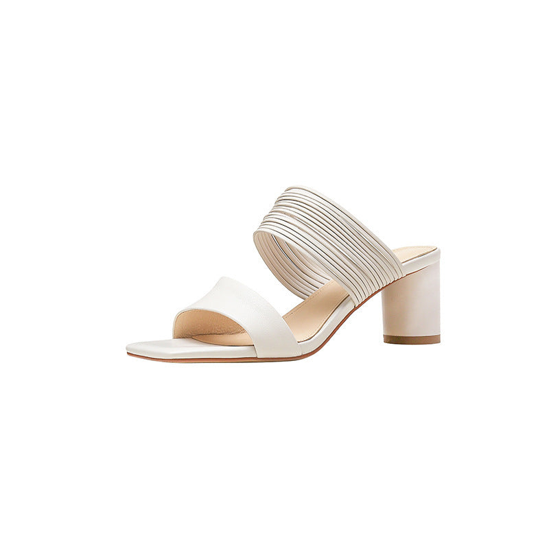 Fashion Lady's Block Heel Square Toe Sandals