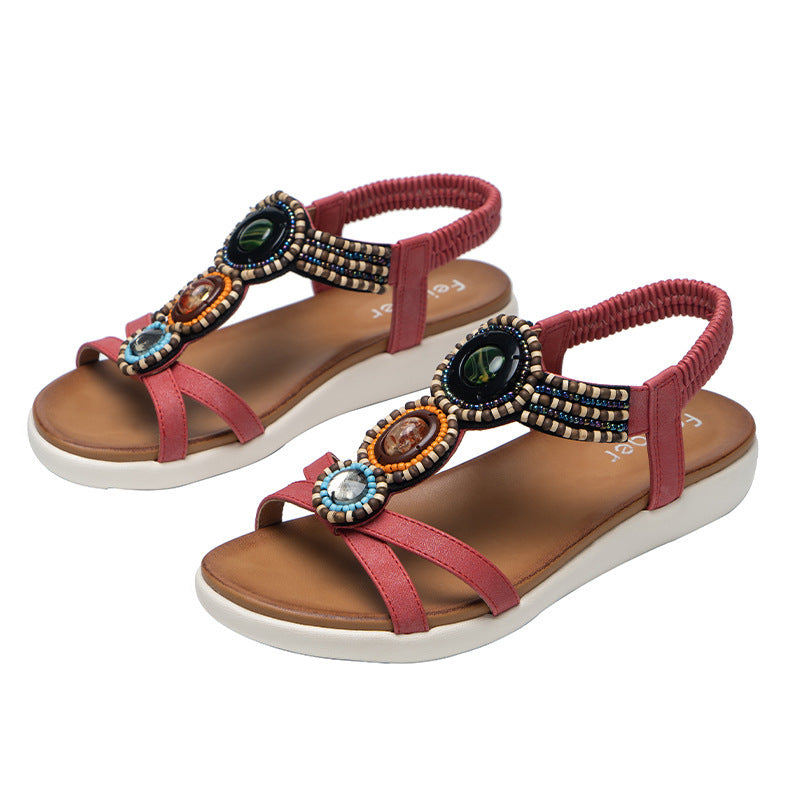 Boho Ethnic Anti-Slip Beaded Elastic Sandals