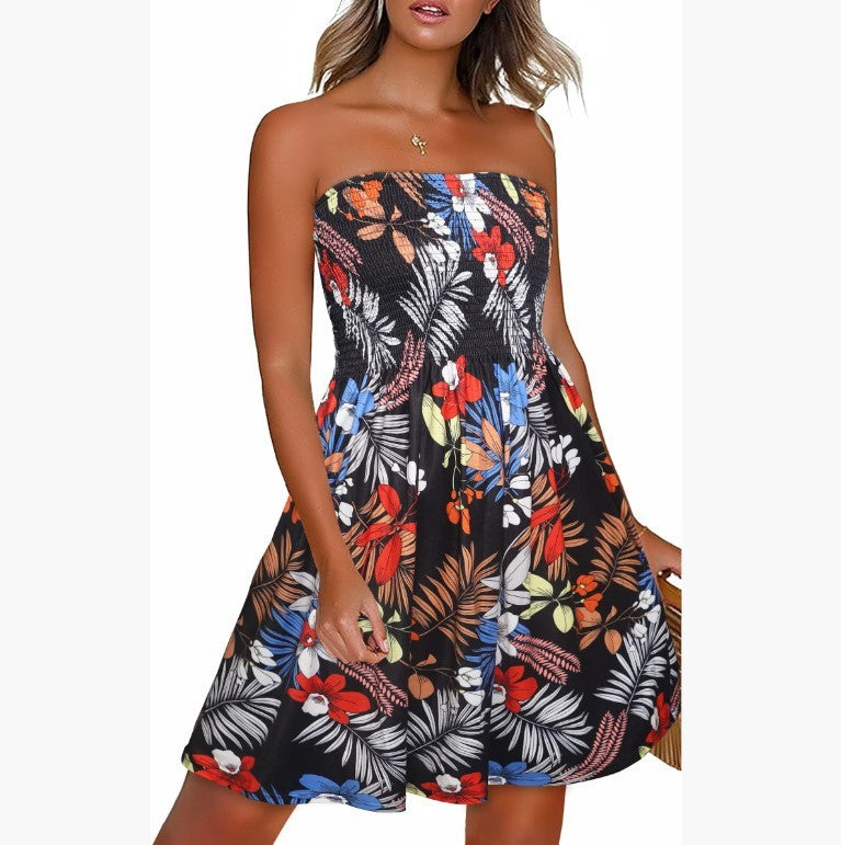 Beach Cover-up Strapless Printed Tank Dress