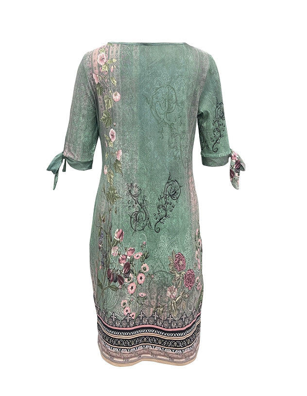Printed Loose-fitting Casual Round-neck Pullover Dress