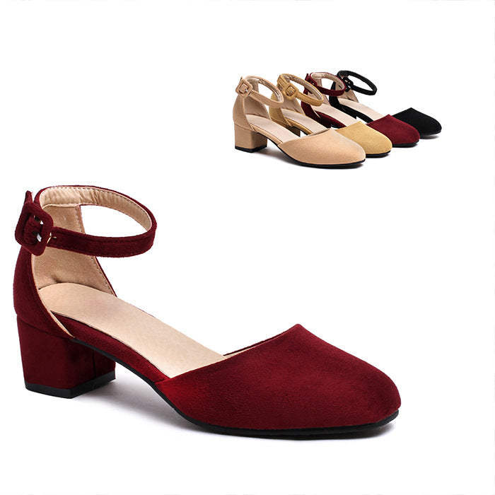 New Square Toe Chunky Medium Heel Nude Low Heels