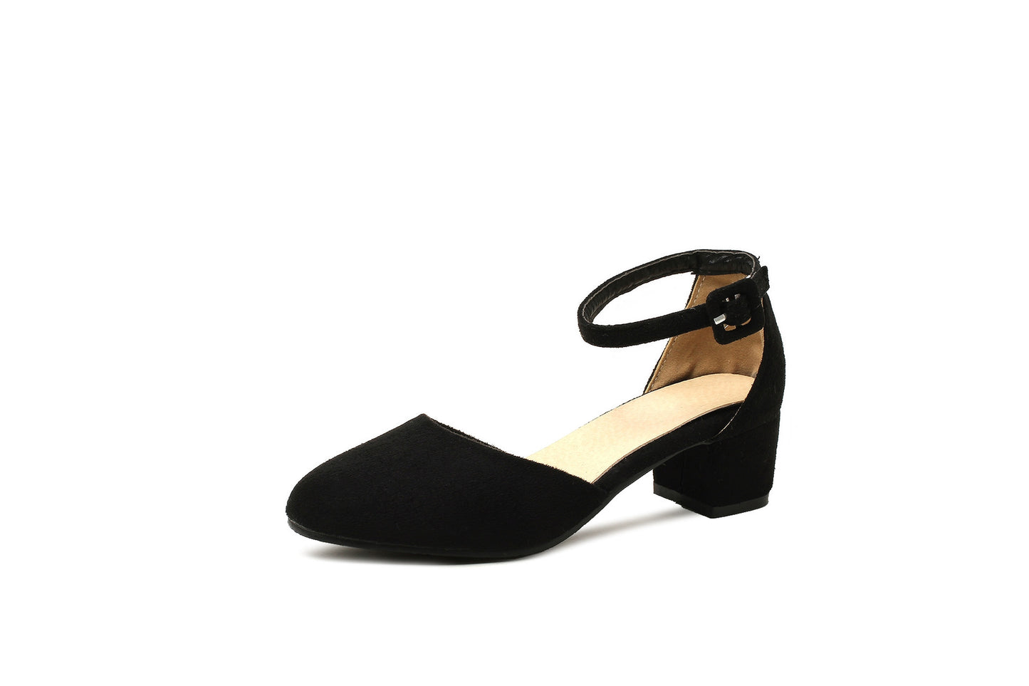 New Square Toe Chunky Medium Heel Nude Low Heels