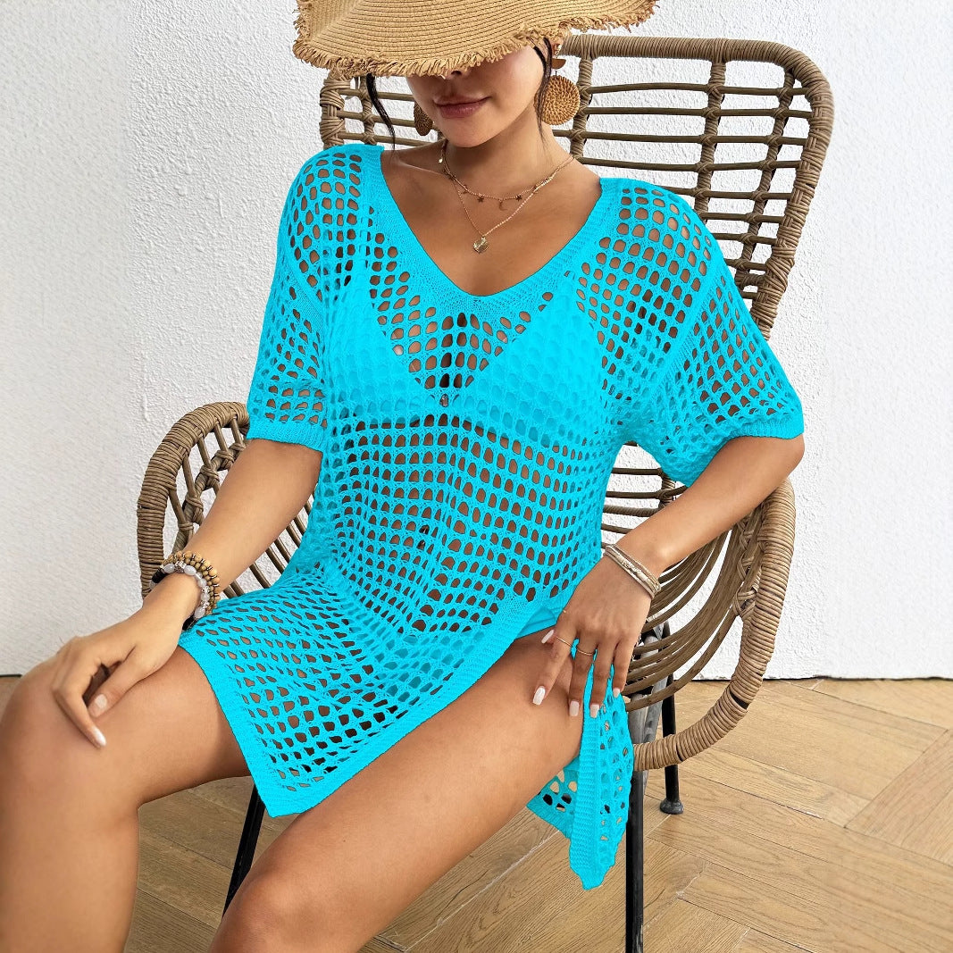 Women's V-neck Split Hollow Woven Dress