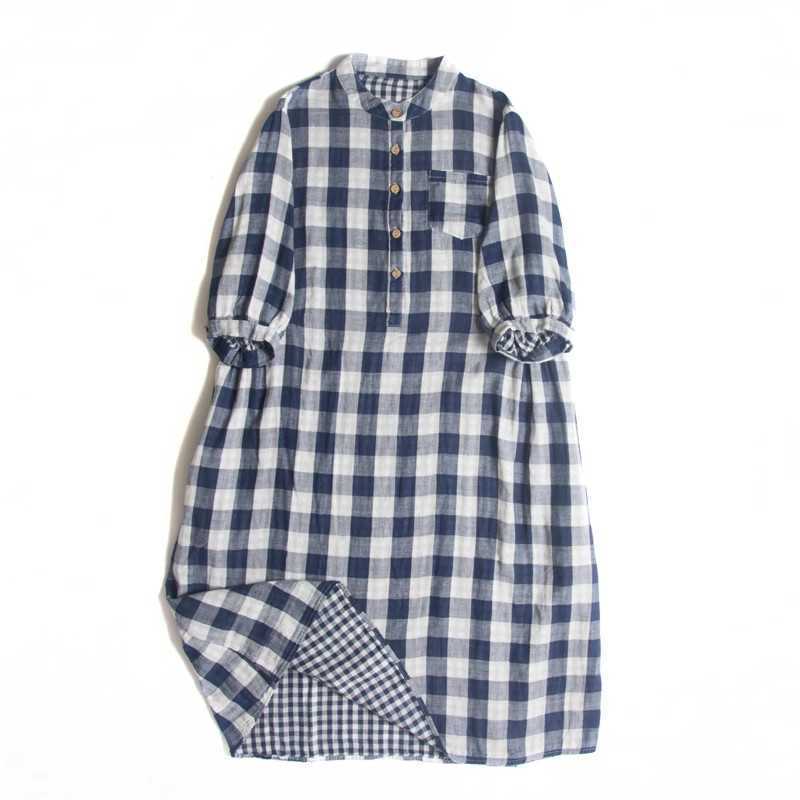 Double-layer Cotton Plaid Dress Women