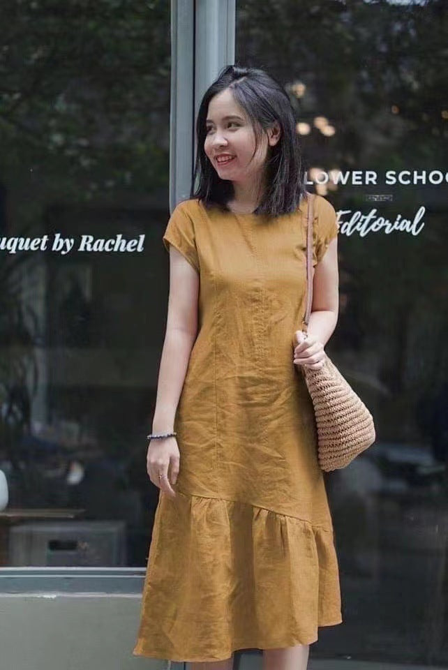 Small Pure Color Artistic Simple Dress Female