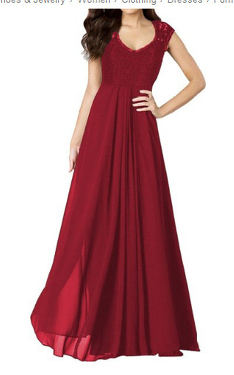 Lace Chiffon Patchwork Sleeveless Solid Color Dress