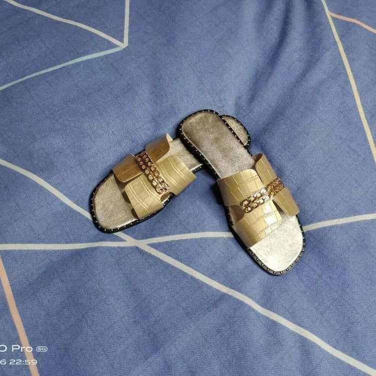 Beach Casual Flat Heel Chain One-line Women's Sandals
