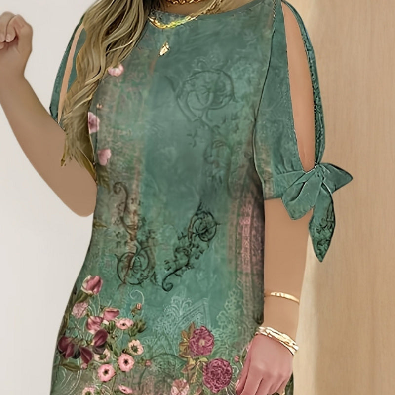 Printed Loose-fitting Casual Round-neck Pullover Dress