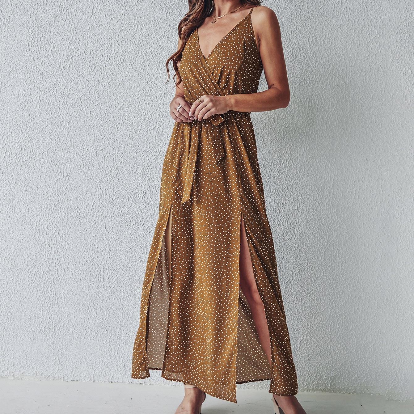 V-neck Sling Floral Tie-Neck Dress Women's Clothing Long Dress