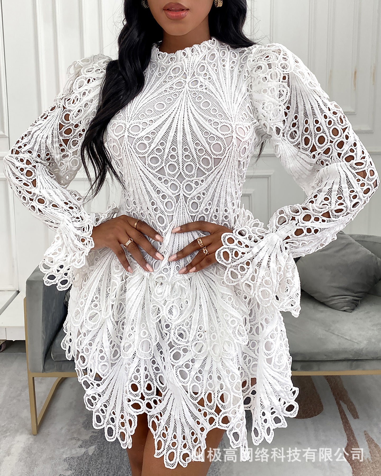 White lace hollow dress