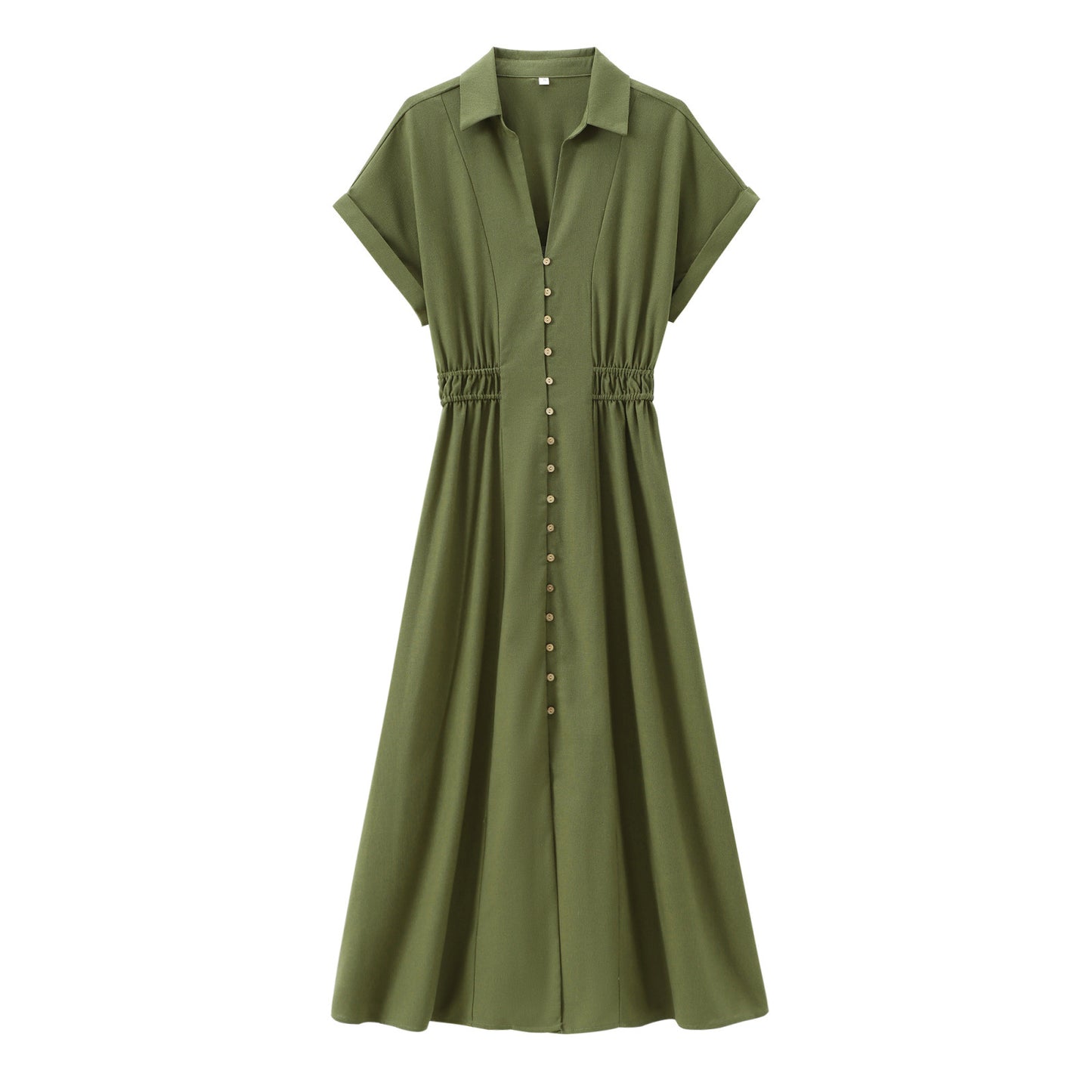 Linen Blended Midi Skirt Shirt Style Loose Dress Women