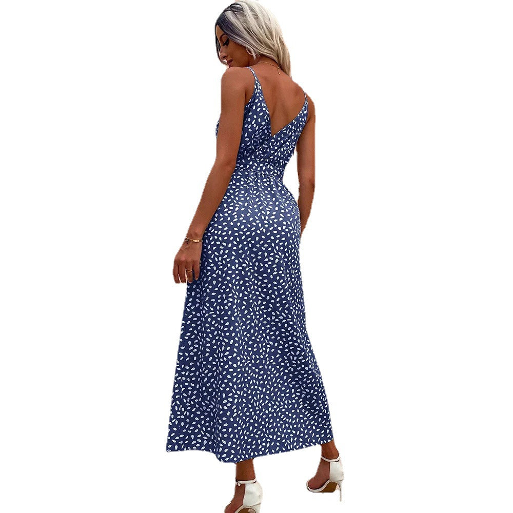 V-neck Sling Floral Tie-Neck Dress Women's Clothing Long Dress