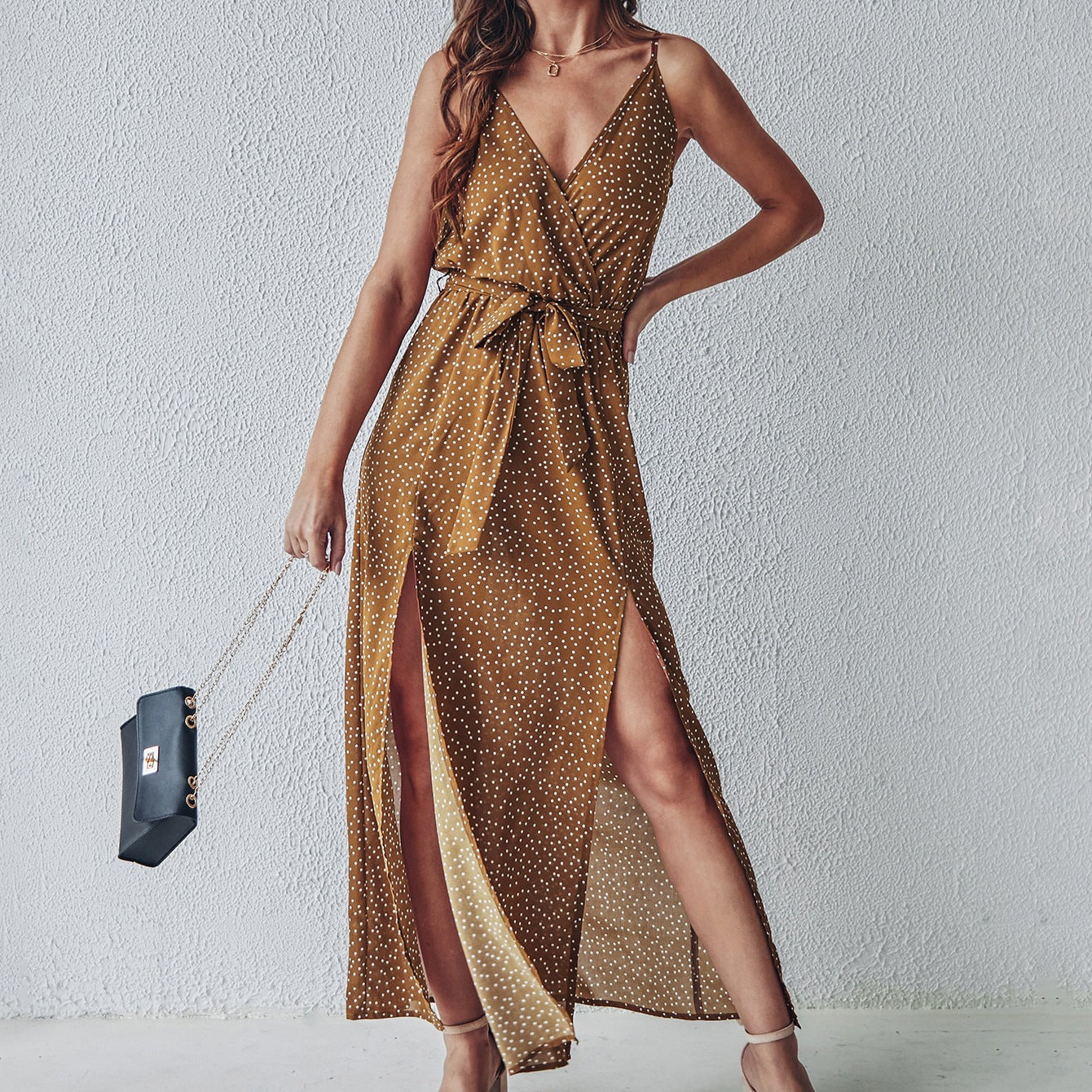 V-neck Sling Floral Tie-Neck Dress Women's Clothing Long Dress