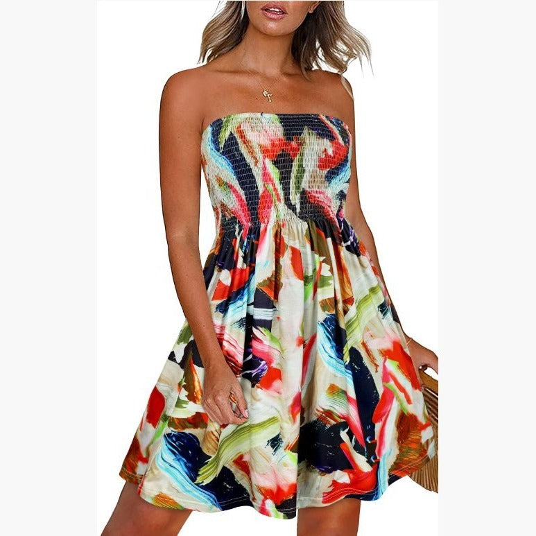 Beach Cover-up Strapless Printed Tank Dress