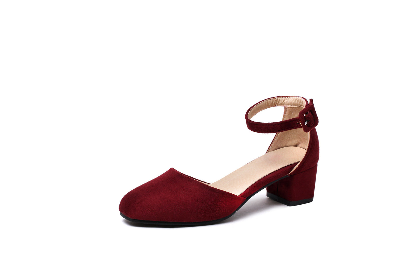 New Square Toe Chunky Medium Heel Nude Low Heels
