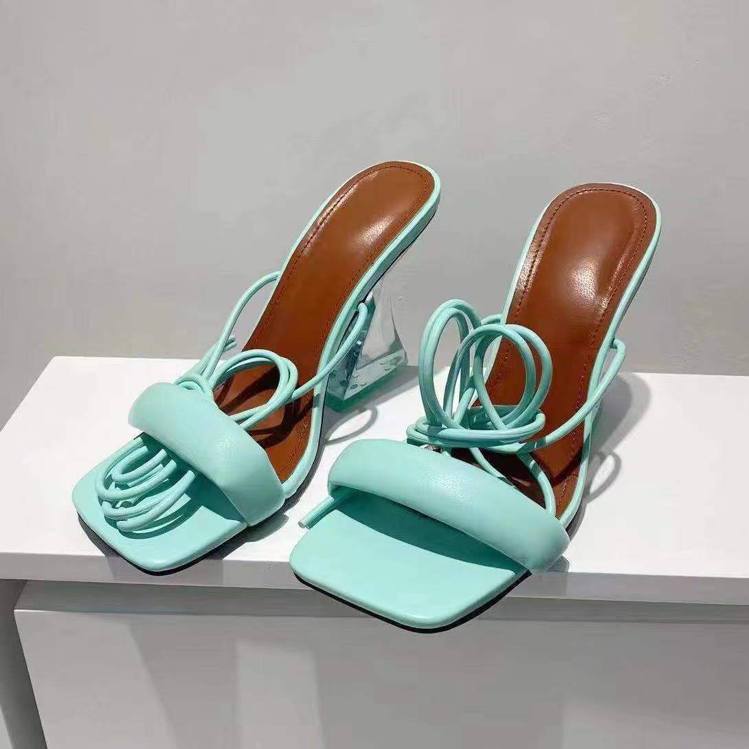 Women's Crystal Heel Cross Strap Sandals