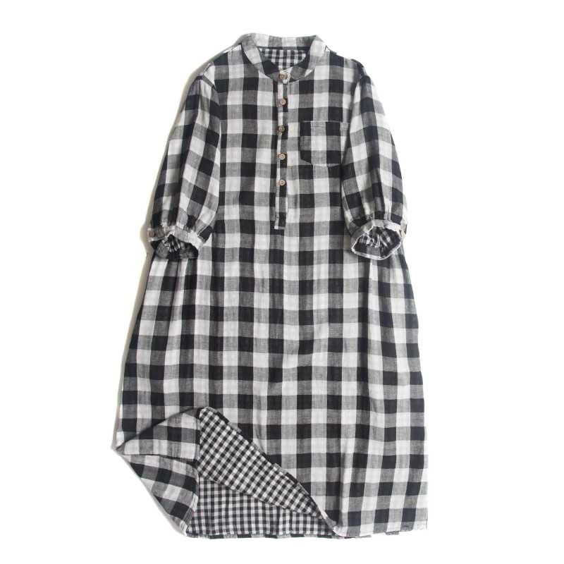 Double-layer Cotton Plaid Dress Women