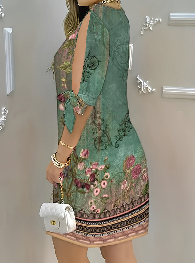 Printed Loose-fitting Casual Round-neck Pullover Dress