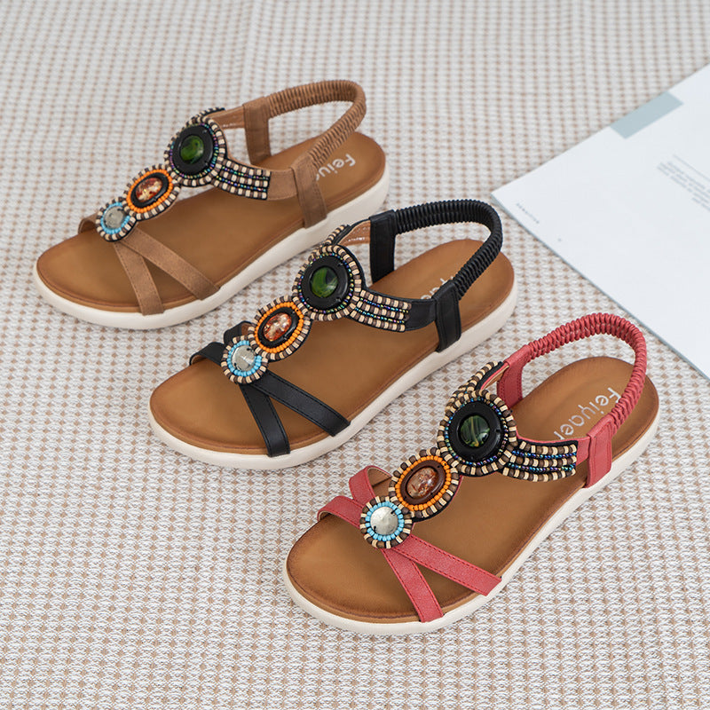 Boho Ethnic Anti-Slip Beaded Elastic Sandals