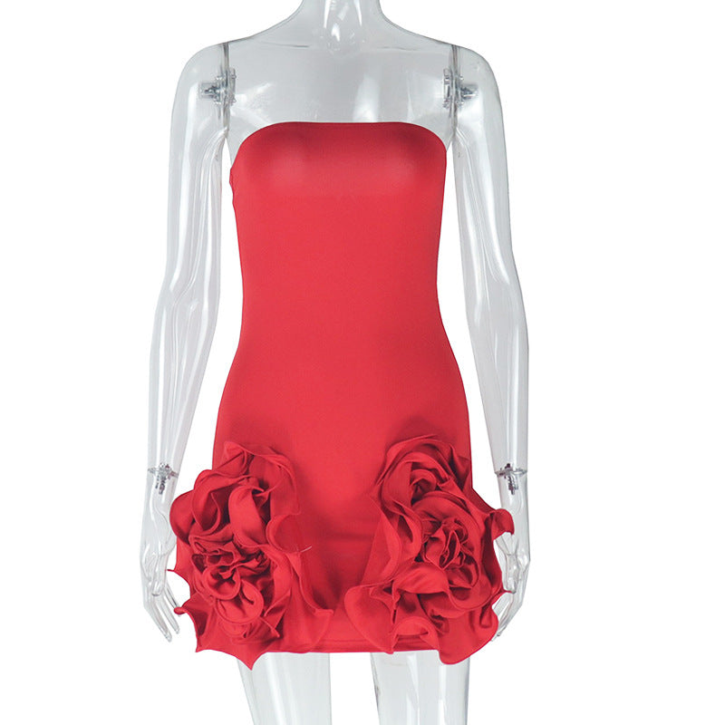 Women's Dress Tube Top Sleeveless Large Flower