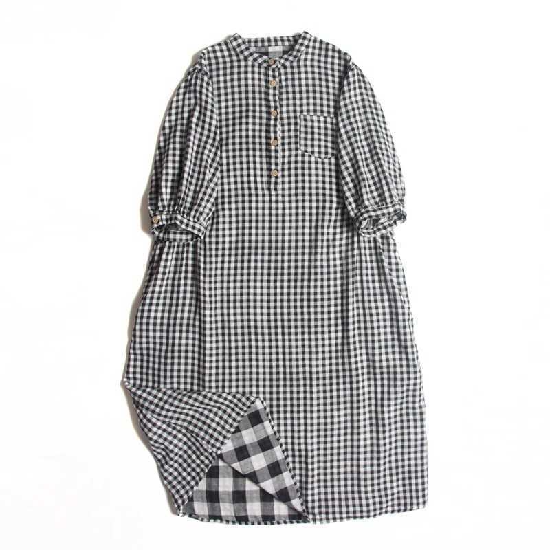 Double-layer Cotton Plaid Dress Women