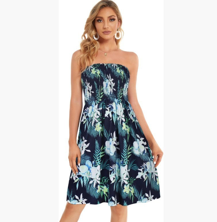 Beach Cover-up Strapless Printed Tank Dress