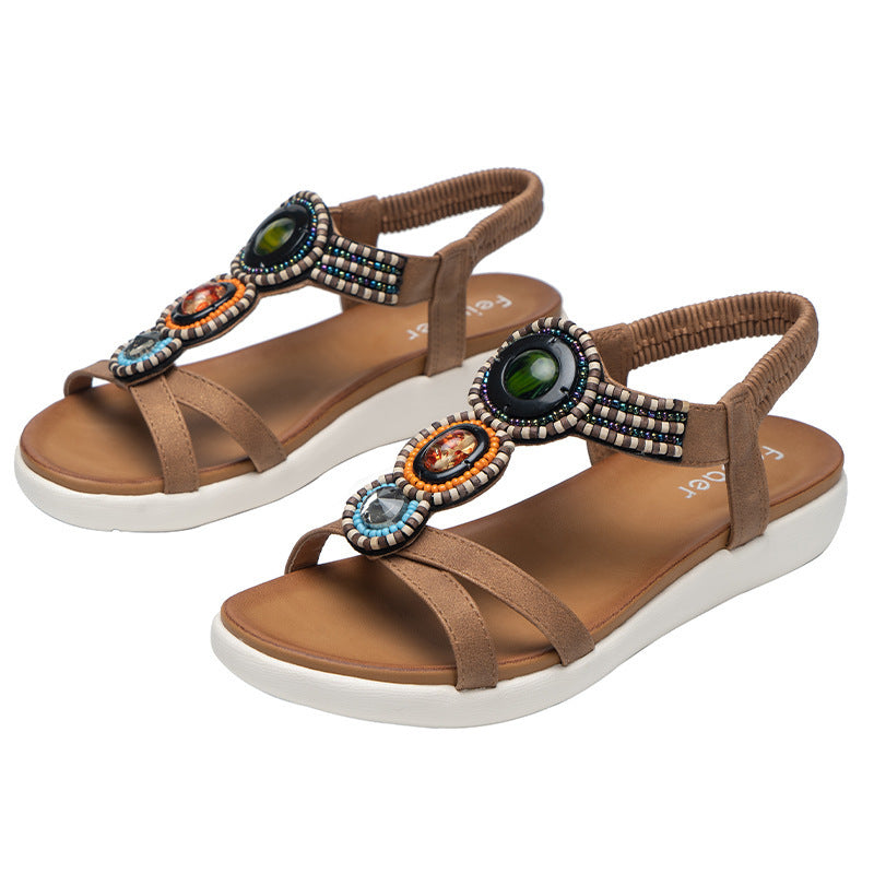 Boho Ethnic Anti-Slip Beaded Elastic Sandals