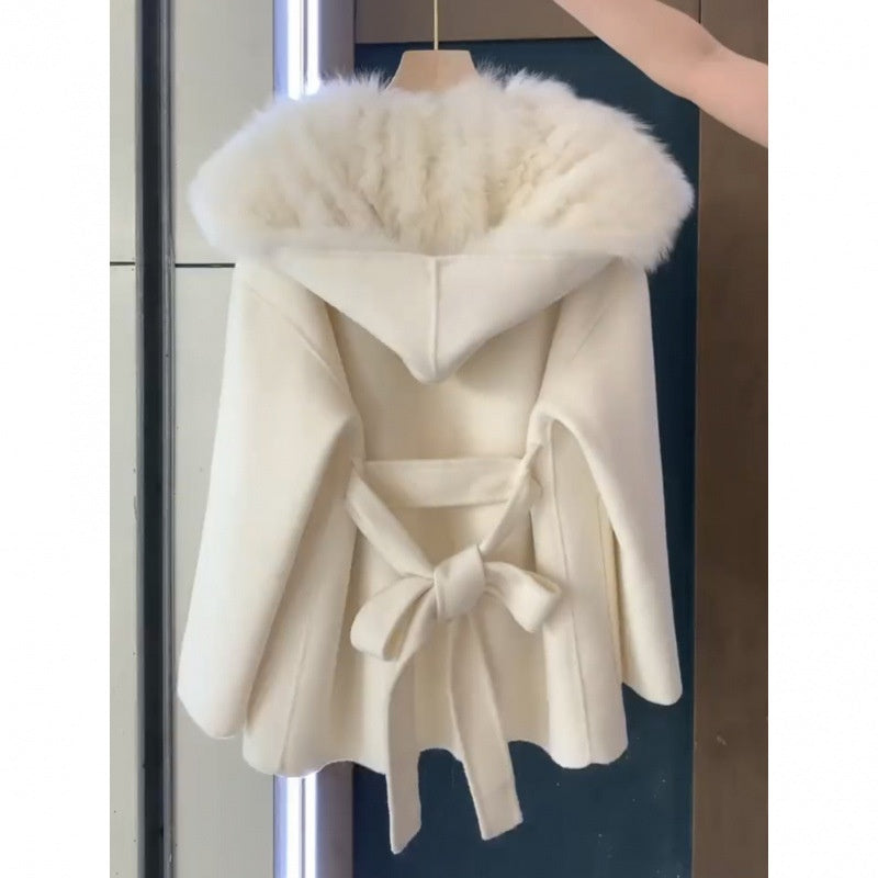 Stitching Fur Woolen Coat Women's Fur Coat