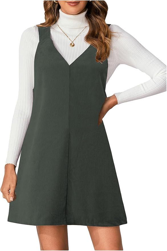 European And American Leisure Slimming V-neckline Solid Color Corduroy Suspender Skirt