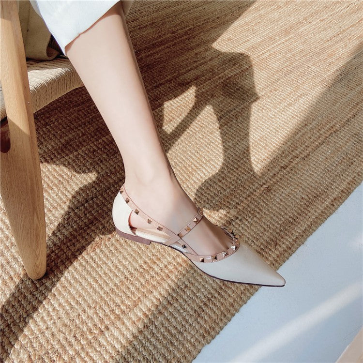 Baotou Sandals Female Fairy Fashion Rivets Summer New Flat Patent Leather Back Empty Single Shoes Green