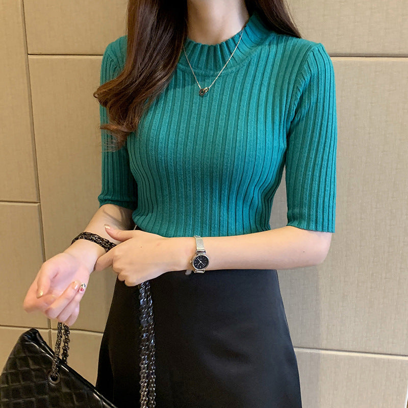 Spring and Autumn New Style Slim Sleeve Wool Knitwear Women's Pullover Sweater Bottom Shirt Top