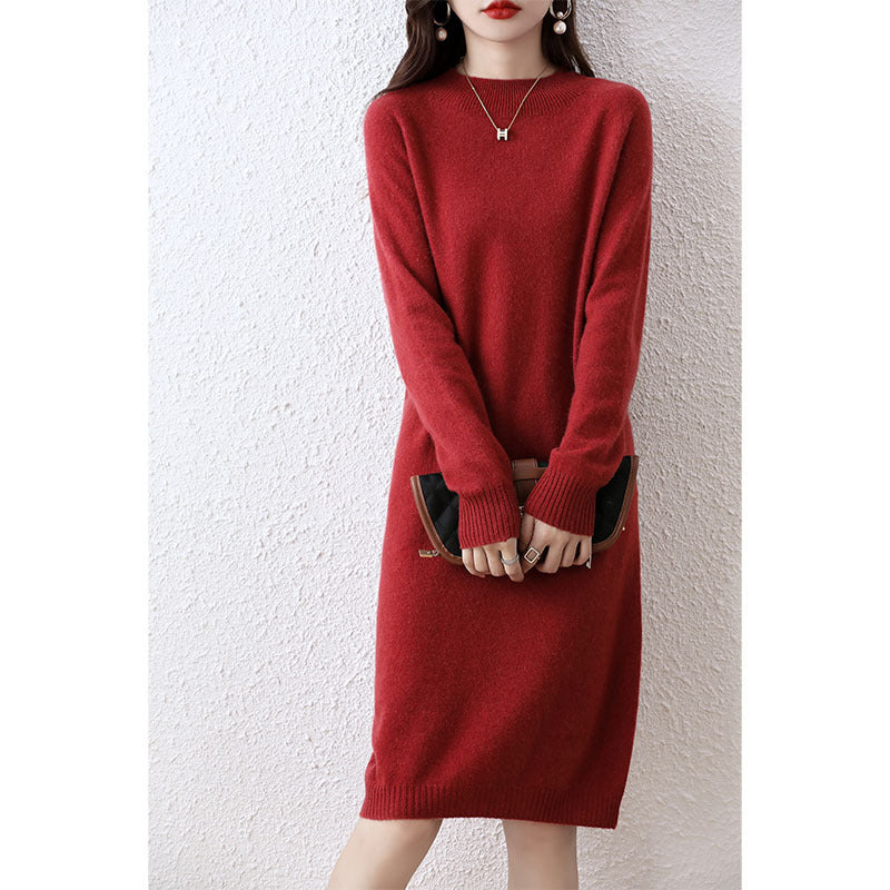 Autumn And Winter Half-high Collar Integrated Molding Woolen Dress