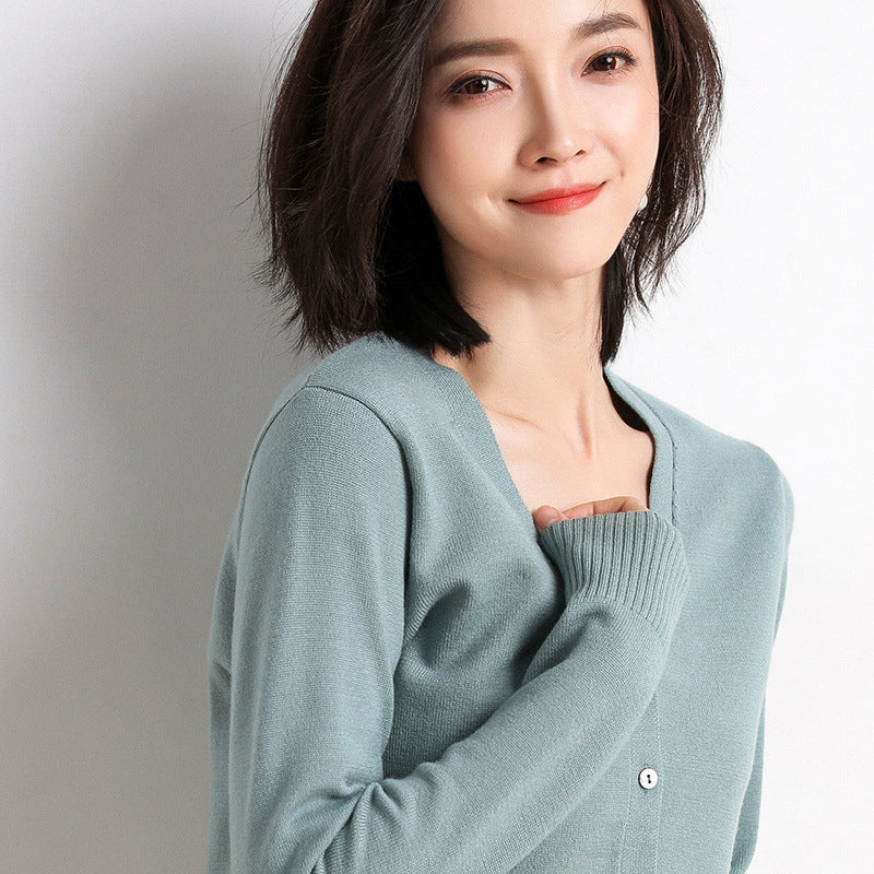 Autumn and winter new knitted sweater women's cardigan jacket solid color V-neck slim wool knitted outer sweater