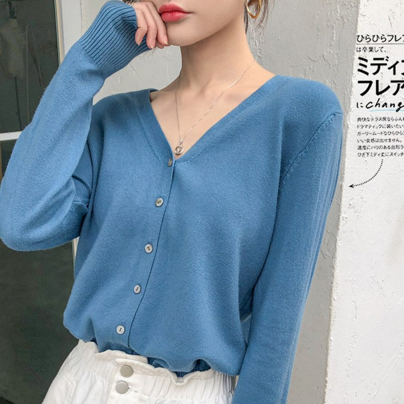 Autumn and winter new knitted sweater women's cardigan jacket solid color V-neck slim wool knitted outer sweater