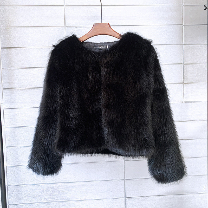 Plus Size Solid Color Women's Short Fur Coat