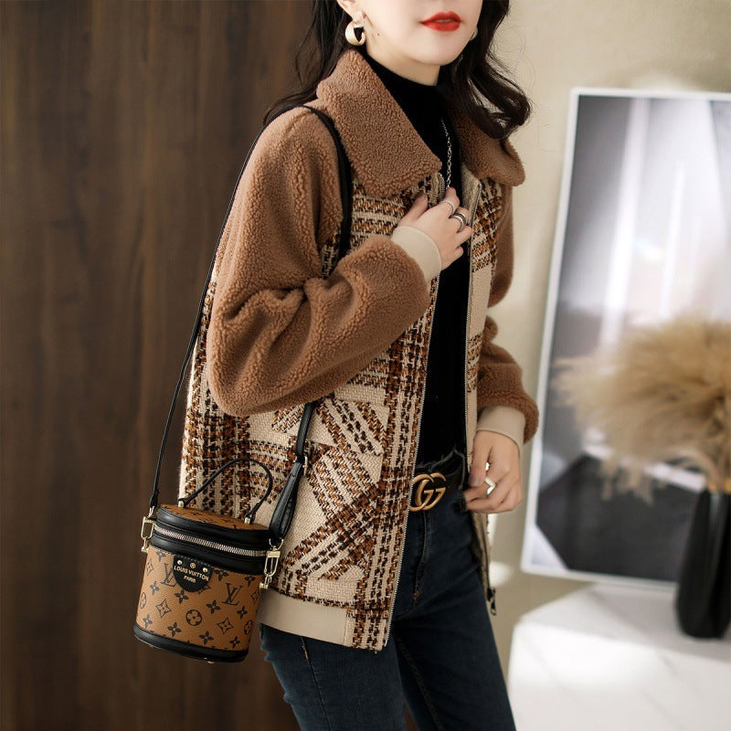 Simple Stitching Plaid Raglan Sleeve Slimming And Warm Coat