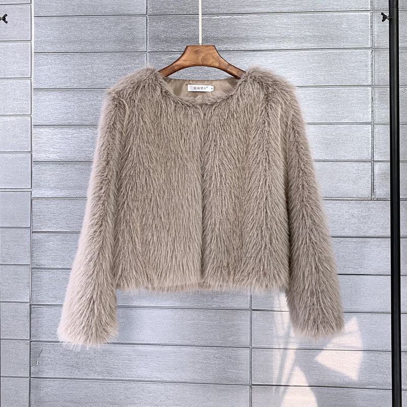 Plus Size Solid Color Women's Short Fur Coat