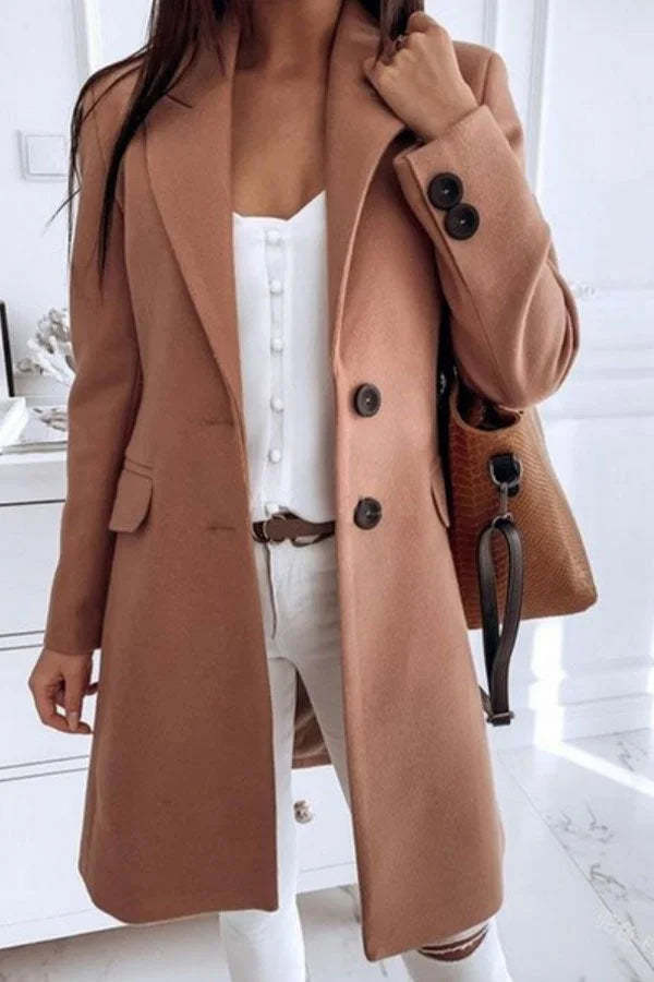 Solid Color Fashion Slim Fit Women's Woolen Coat