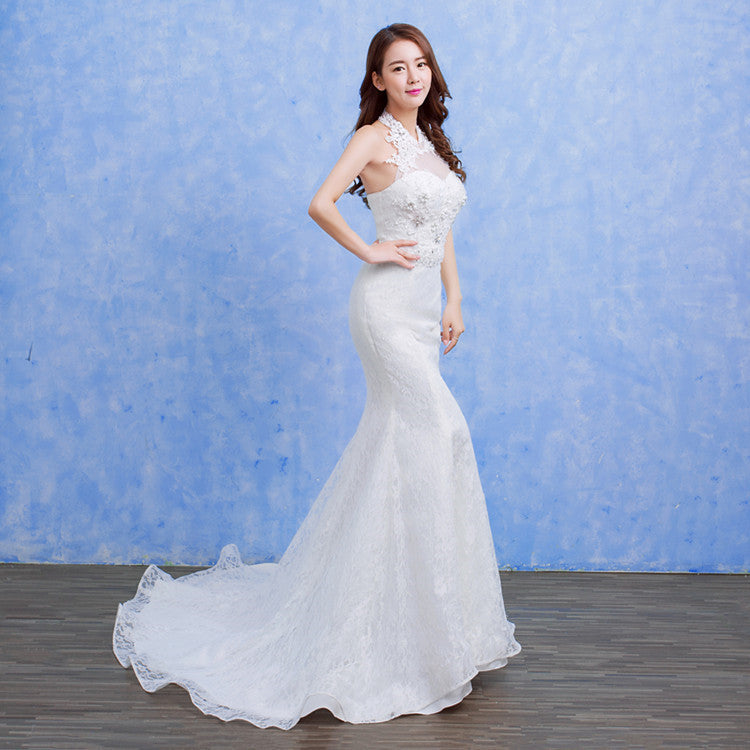 New bride wedding fashion lace fishtail skirt Slim Skinny tail wedding dress D92