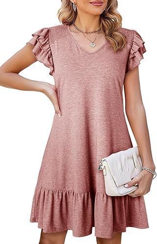 Women's V-neck Ruffle Loose Waist Short Sleeve Dress