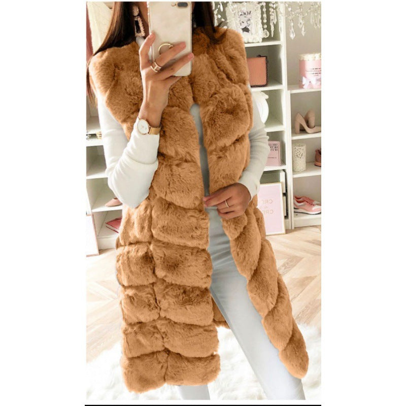 Fur Long Vest Cotton-padded Coat