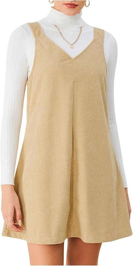 European And American Leisure Slimming V-neckline Solid Color Corduroy Suspender Skirt