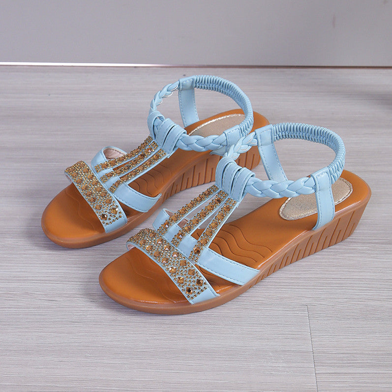 Women's Plus Size Rhinestone Peep Toe Wedge Sandals