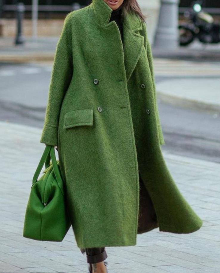 Autumn And Winter Long Woolen Coat Solid Color