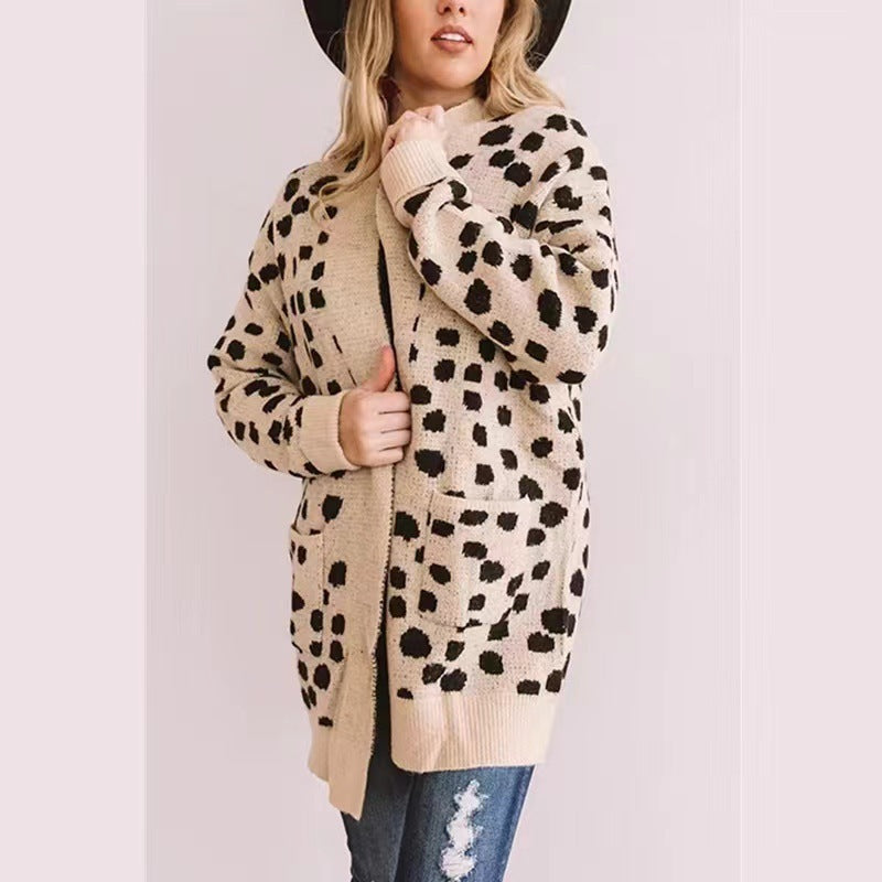 Thick Loose Irregular Dot Sweater Coat Knitted Cardigan For Women