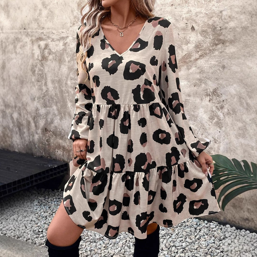 Leopard Print Long Sleeve Dress Women