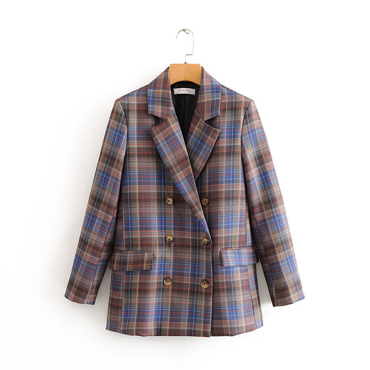 Early Spring European And American Casual All-match Color Grid Blazer