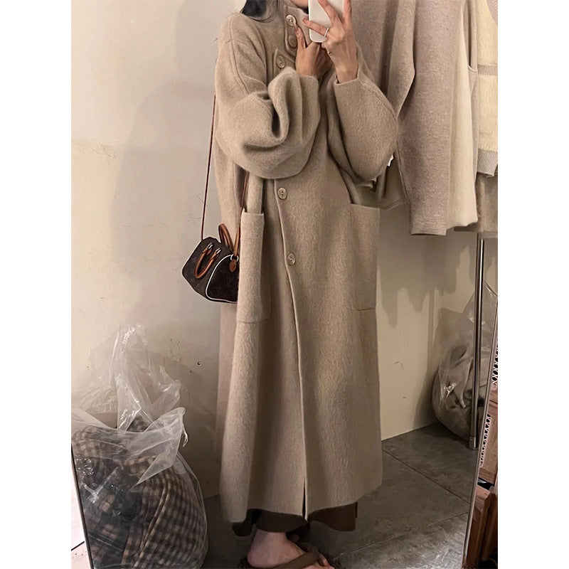 Mid-length Wool Overcoat Coat Women's Outer Wear Turtleneck Knitting Sweater Cardigan